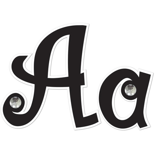 These sheets of punch out letters and punctuation are in a black, fun curvy font with a sheet of .75in clear acrylic gems to add for accents. Package includes 202 count pieces total, with 60 count uppercase letters, 78 count lowercase letters, 32 count punctuation marks, and 32 count gems. The largest pieces measure about 7in. Sizes will vary for each piece.