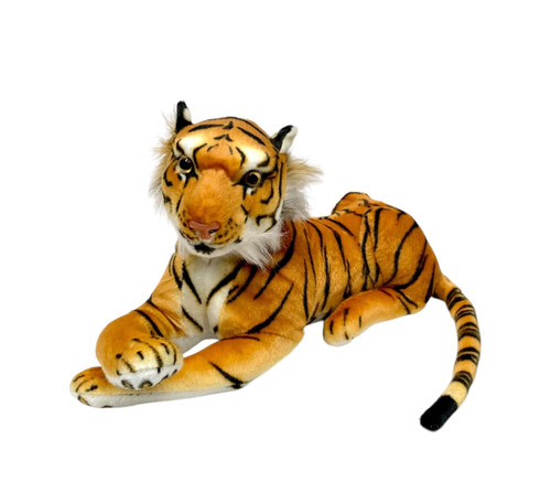 Huggable and soft with plastic eyes and realistic printed textures, this plush is in a laying down position. Measures about 15in long without tail, sitting 8.5in tall.