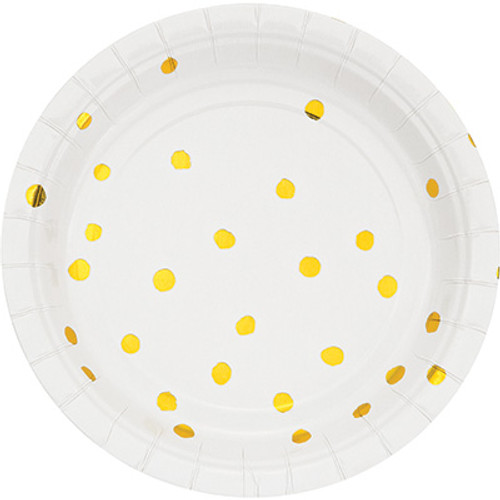White Gold Foil Dot Luncheon Plates White Gold Foil Dot Luncheon Plates