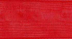 Organdy Sheer Ribbon - Red. This nylon ribbon features a translucent shimmery red color. Available in .25in x 10yds, 5/8in x 20 yds, and 1.5in x 10 yds.