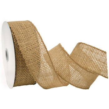 Wired Burlap Ribbon. This natural color burlap ribbon features a wire edge for shaping. Measures 1.5in x 3yds.