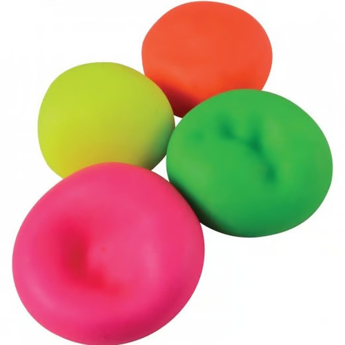 This Mega Fun Doh Ball is a brightly colored sensory toy. Available in yellow, orange, green, or pink, this dough ball can be stretched and squished. Desired color not guaranteed. Package includes 1 count toy measuring 4.25in in diameter.