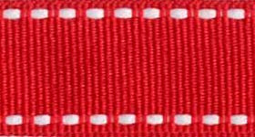 Grosgrain Stitch Edge Ribbon - Red. This polyester ribbon features a red color with white stitches along the edges. Measures 5/8in x 3yds.