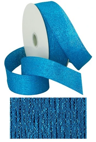 Vienna Glitter Ribbon - Turquoise. This polyester and metallic ribbon features a shimmery turquoise color. Wired edges allow for extra shaping. Available in 1.5in x 4yds.