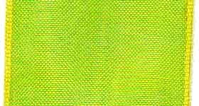 Wired Sheer Ribbon - Four Season Lime. This polyester sheer ribbon features a two tone design of lime green with yellow edges. Wired edges allow for extra shaping. Measures 1.5in x 4yds.