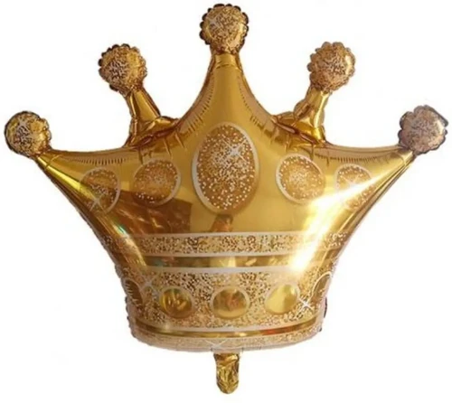 Gold Crown Balloon. This shiny gold foil balloon is shaped like a crown with 5 points. Balloon is approximately 29 inches after inflation.