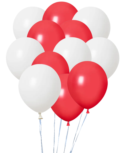 Dozen Balloons Grouped together 6 red and 6 white
