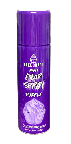 Edible Color Spray - Purple. This spray features purple food coloring to decorate and color cakes, cupcakes, and more! Net WT 1.5oz.