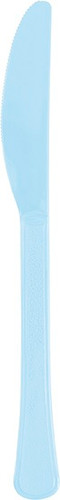 Powder Blue Plastic Knives. These premium quality, heavy duty plastic knives feature a light blue color. Package includes 20 count 7.5in knives.