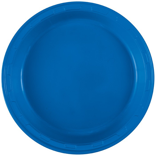 Royal Blue Plastic Dinner Plates. These sturdy round plastic plates feature a dark blue color. Package includes 50 count 10in plates.