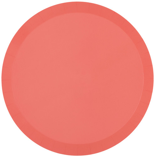 Boho Coral Luncheon Plates. These round paper plates feature a solid bright coral color. Package includes 8 count plates measuring 9in.