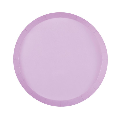 Boho Lilac Dessert Plates. These round paper plates feature a solid light purple color. Package includes 8 count plates measuring 8in.