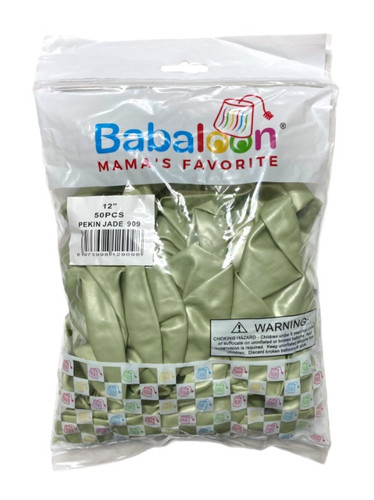 Luster Pekin Jade Latex Balloons. Package includes 50 count, 12 inch uninflated balloons.