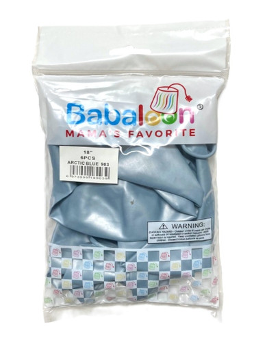Luster Arctic Blue Latex Balloons. Package includes 6 count, 18 inch uninflated balloons.