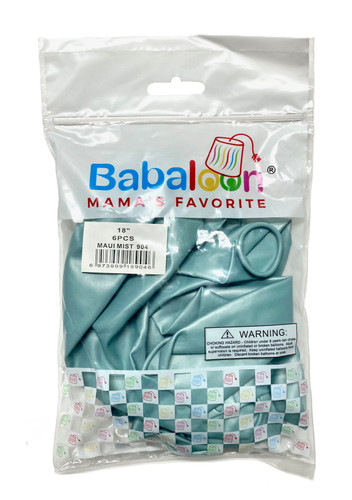 Luster Maui Mist Latex Balloons. Package includes 6 count, 18 inch uninflated balloons.