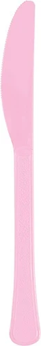 Lovely Pink Plastic Knives. These premium quality, heavy duty plastic knives feature a light pink color. Package includes 20 count 7.5in knives.