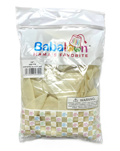 Crystal Clear Latex Balloons. Package includes 25 count, 18 inch uninflated balloons.