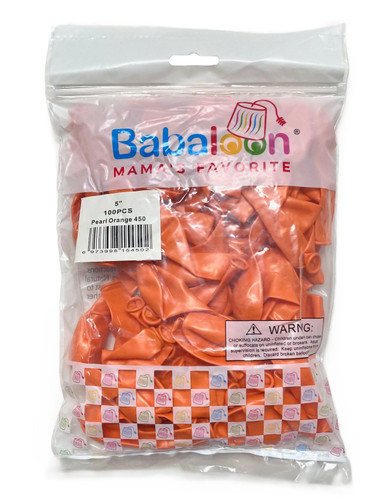 Pearl Orange Latex Balloons. Package includes 100 count, 5 inch uninflated balloons.