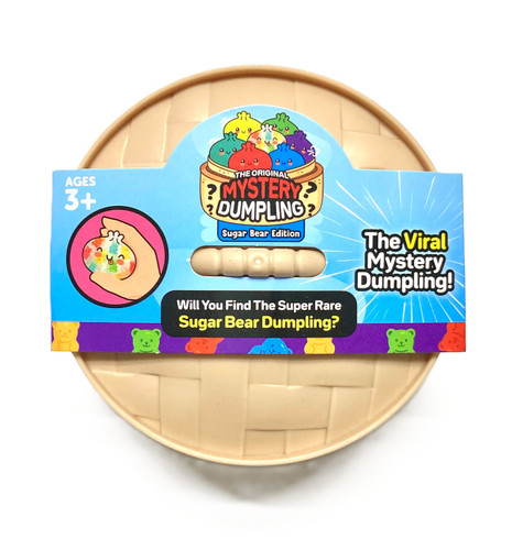 Mystery Dumpling. Shaped like a round dumpling with a cute face, this stress toy arrives in a mystery glittery color, with a chance for one with sugar bears.
Desired color not guaranteed, no returns or exchanges. Package includes 1 count toy in a plastic steamer pot shaped container measuring 3.5in in diameter, 2in tall.