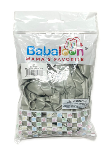 Luster Arabian Sand Latex Balloons. Package includes 50 count, 5 inch uninflated balloons.