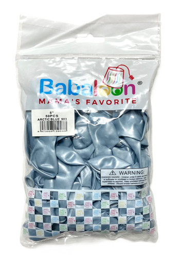 Luster Arctic Blue Latex Balloons. Package includes 50 count, 5 inch uninflated balloons.