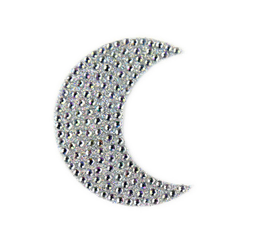 Stickerbeans Rhinestone Sticker - Moon. This sparkly sticker features an iridescent crescent moon shape. Package includes 1 count sticker measuring about 1.75in.