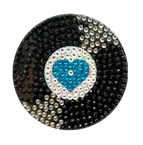 Stickerbeans Rhinestone Sticker - Record. This sparkly sticker features a black record with silver accents and a blue heart in the middle. Package includes 1 count sticker measuring about 1.9in.
