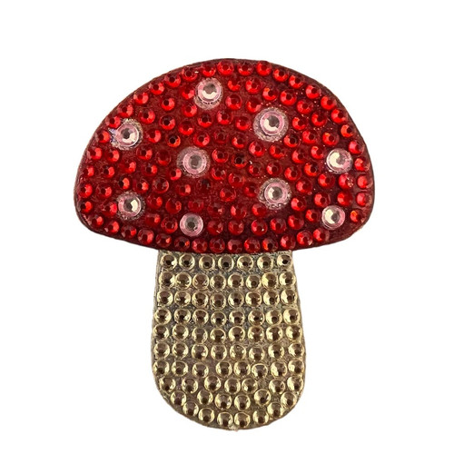 Stickerbeans Rhinestone Sticker - Mushroom. This sparkly sticker features a red mushroom with pink spots and an off white stalk. Package includes 1 count sticker measuring about 1.5in x 1.8in.