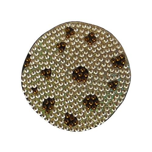 Stickerbeans Rhinestone Sticker - Chocolate Chip Cookie. This sparkly sticker features a round shape made of off white rhinestones and brown rhinestones for the chocolate chips. Package includes 1 count sticker measuring about 1.75in.