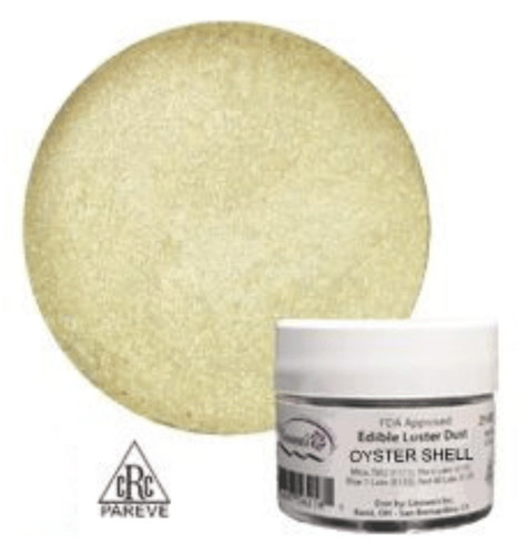 Edible Luster Dust - Oyster Shell. This luster dust is in an off white color. Net WT .25oz.