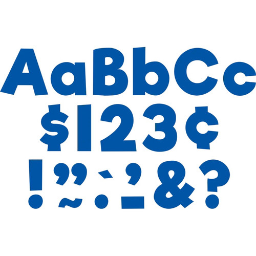 These sheets of punch out letters, numbers, and punctuation are in an easy to read font in a blue color. Package includes 274 count cutouts total, with 87 count uppercase letters, 108 count lowercase letters, 20 count numbers (0 - 9), 45 count punctuation marks, and 14 count Spanish accent marks. The largest pieces measure about 4in. Sizes will vary for each piece.