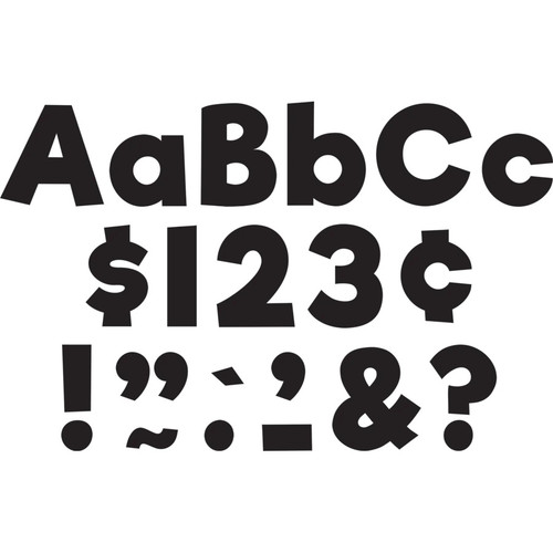 These sheets of punch out letters, numbers, and punctuation are in an easy to read font in a black color. Package includes 274 count cutouts total, with 87 count uppercase letters, 108 count lowercase letters, 20 count numbers (0 - 9), 45 count punctuation marks, and 14 count Spanish accent marks. The largest pieces measure about 4in. Sizes will vary for each piece.