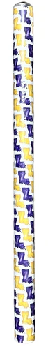 Purple and Gold Louisiana Paper Tablerunner. This printed paper table runner features a white background with a pattern of purple and deep yellow silhouettes of Louisiana with a painterly style. Measures 30in x 5ft.