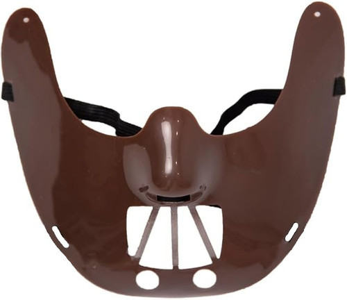 Plastic Cannibal Mask. This brown, plastic mask features an over the mouth design with a black elastic band. Measures 6in x 7.5in. One size fits most older teens and adults.