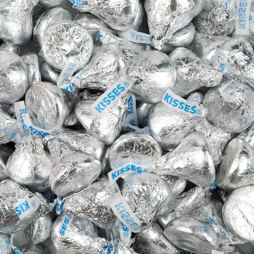 Hersheys Colors Kisses - Silver. These classic milk chocolate kisses wrapped in silver foil are a perfect addition to birthdays, holidays, showers, and more. Net weight 8 ounces.