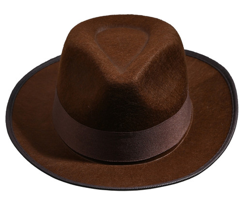 Nightmare Brown Fedora. This brown, lightweight, felt fedora has a darker brown ribbon band. One size fits most adults and older teens.