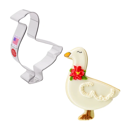 Goose Cookie Cutter. This sturdy metal cutter features a shape of a goose in a side profile. Measures approximately 4in.