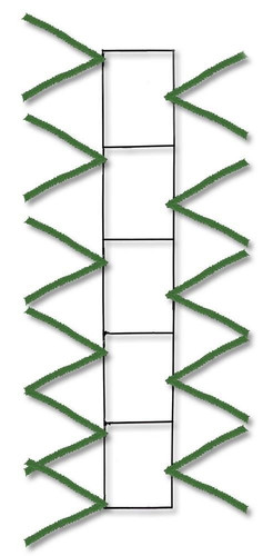 Wire Work Pencil Rail. This wire frame features green pvc stems to attach custom decorations. Measures 22in x 4in.