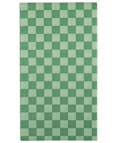 Golf Green Checkered Guest Towel Napkins. These rectangular paper napkins feature a checker pattern of green and darker green. Package includes 24 napkins measuring about 7.75in x 4.25in when folded.