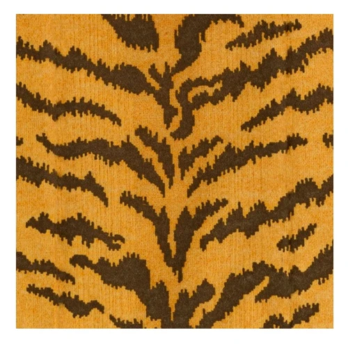 Tigre Golden Luncheon Napkins. These paper linen napkins feature a golden brown background with a darker brown animal stripe pattern printed with the texture of cloth. Perfect for a safari theme, LSU-themed parties, or any event that calls for a fierce and festive look. Package includes 15 count napkins measuring 6.5in when folded.