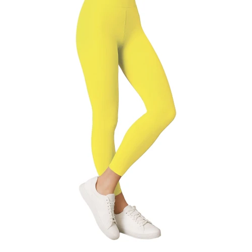 Adult Footless Tights - Yellow. These yellow polyester tights cut off at the ankles.  One size fits most adults.
