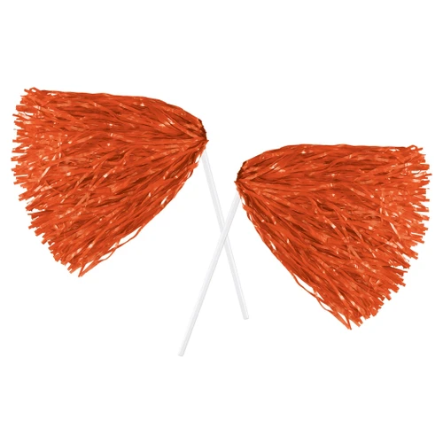 Poly Shakers - Orange. These plastic sticks feature about 512 poly strands in an orange color. Package includes 2 count shakers, sticks measure 11in, strands measure about 11.5in.