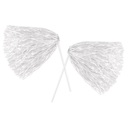 Poly Shakers - White. These plastic sticks feature about 512 poly strands in a white color. Package includes 2 count shakers, sticks measure 11in, strands measure about 11.5in.