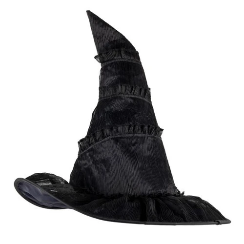 Kids Elphaba Hat. This black pointy witch hat features the frills and texture such as the one gifted to Elphaba. One size fits most kids.