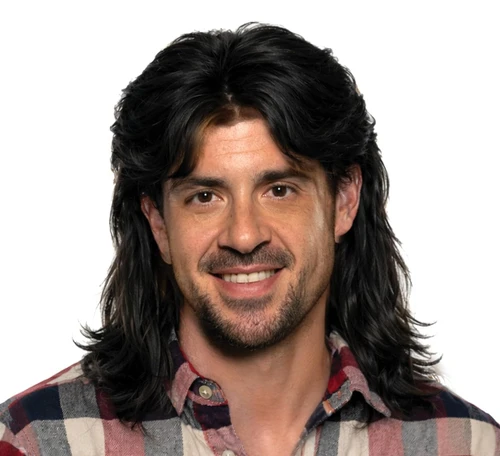 Men's Mullet Wig - Black. This synthetic wig features long black hair with a mullet style. One size fits most adults and older teens. May require additional styling to achieve desired look.