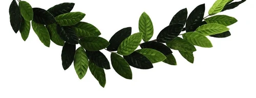 Velvet Magnolia Leaf Garland. This decorative garland features two tone green polyester velvet magnolia leaf shapes. Measures 47in.