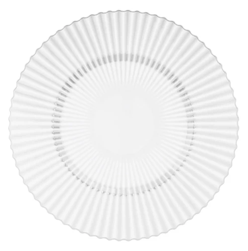 Clear Crystal Plastic Plates. These disposable but durable clear plastic plates have a decorative faceted trim. Package includes 10 count 9in plates.