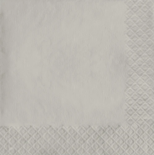 Silver Gray Dinner Napkins. These 2-ply paper napkins feature a solid warm gray color. Perfect for holidays, birthdays, sporting events, and more! Package includes 40 count napkins measuring 7.5in x 7.75in when folded.