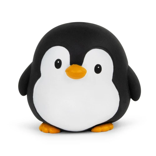 The Big Squij Penguin Slow Rise Squishy Toy. This smooth, rounded penguin offers a satisfying squeeze and is slow to regain its shape. It's in classic black and white with an orange beak and feet. Package includes 1 count toy measuring about 5.75in.