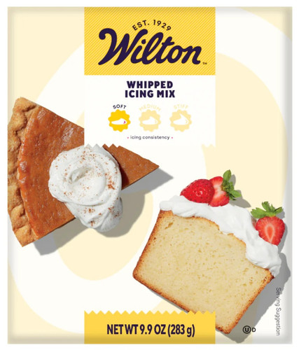 Vanilla Whipped Icing Mix. With a smooth and soft texture, whipped icing is perfect for decorating. Net WT 9.9oz.